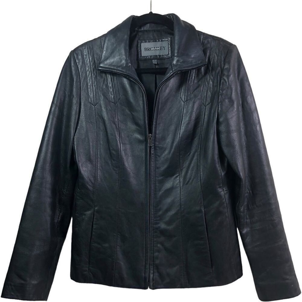 Bromley Collection Black Genuine Leather Full Zip Jacket